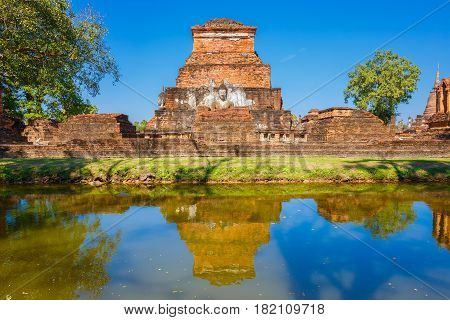 Sukhothai, Thailand - January 16 2017: Wat Mahathat Temple In The Precinct Of Sukhothai Historical P