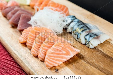 Japanese food fresh raw fish mixed sashimi