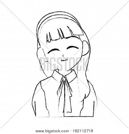 cute young girl with long straight hair anime or manga icon image vector illustration design