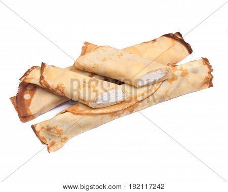 Delicious cheese blintz isolated on white background