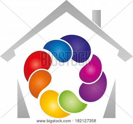 House and many drops, colored, painter and real estate logo