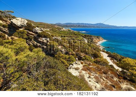 beautiful views of the coast of the island of Rhodes