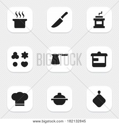 Set Of 9 Editable Cook Icons. Includes Symbols Such As Shortcake, Saucepan, Soup Pot And More. Can Be Used For Web, Mobile, UI And Infographic Design.