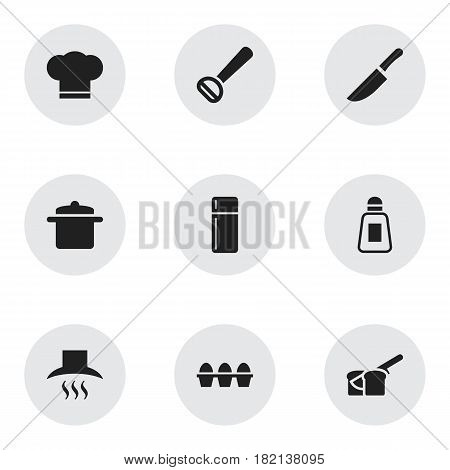 Set Of 9 Editable Cooking Icons. Includes Symbols Such As Refrigerator, Cook Cap, Husker And More. Can Be Used For Web, Mobile, UI And Infographic Design.
