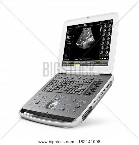 Portable Ultrasound Machine Isolated On White Background. Medical Device. Medical Diagnostic Equipme