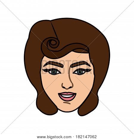 colorful silhouette of face woman with pin up swirl hairstyle vector illustration