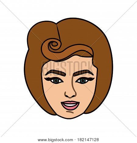 colorful silhouette of face woman with eighties hairstyle vector illustration