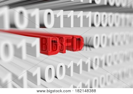 DFD in binary code with blurred background 3D illustration