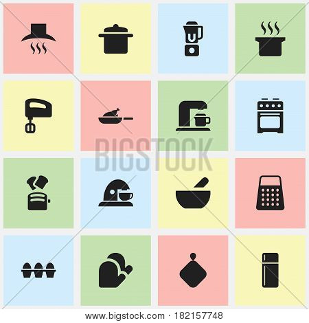 Set Of 16 Editable Cook Icons. Includes Symbols Such As Cookware, Agitator, Kitchen Glove And More. Can Be Used For Web, Mobile, UI And Infographic Design.