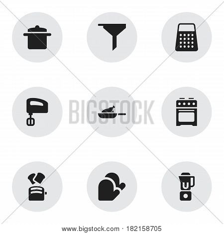 Set Of 9 Editable Meal Icons. Includes Symbols Such As Hand Mixer, Shredder, Agitator. Can Be Used For Web, Mobile, UI And Infographic Design.