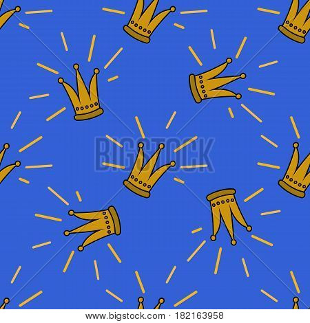 Seamless pattern with crown on blue background. Could be used for textile, fabric, wallpaper, as background for design.
