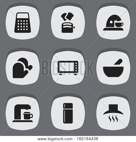 Set Of 9 Editable Cook Icons. Includes Symbols Such As Soup, Cup, Kitchen Hood And More. Can Be Used For Web, Mobile, UI And Infographic Design.