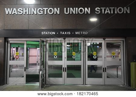 WASHINGTON, DC - APR 15: Union Station in Washington, DC, as seen on April 15, 2017. Opened in 1907, it is Amtrak's headquarters and the railroad's second-busiest station with annual ridership of just under 5 million.