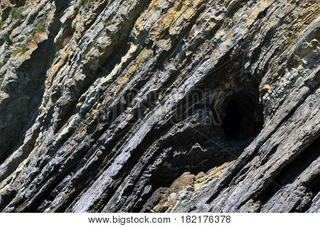 Vertical flysch rock with a beautiful pattern