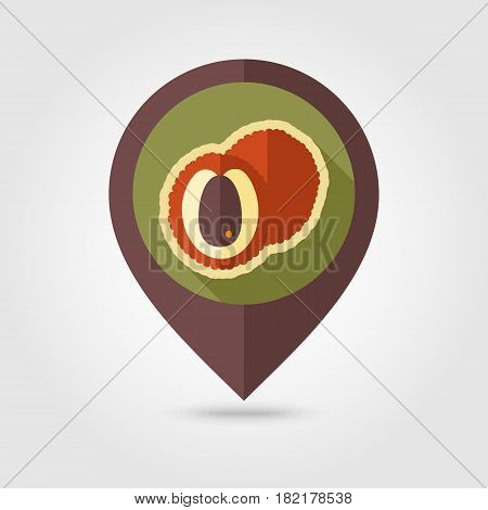 Lychee flat vector pin map icon. Map pointer. Map markers. Tropical fruit. Vector illustration eps 10