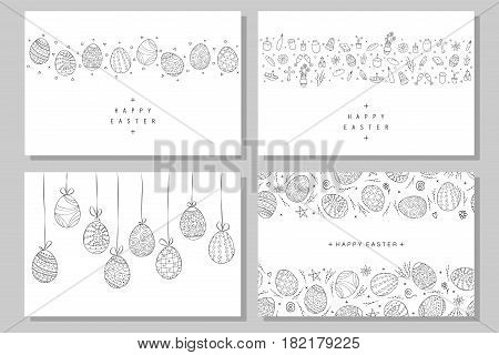 Collection of happy easter banners. Hand drawn illustration in doodle style.
