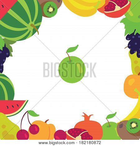 Fruits frame on white background. Vector design elements
