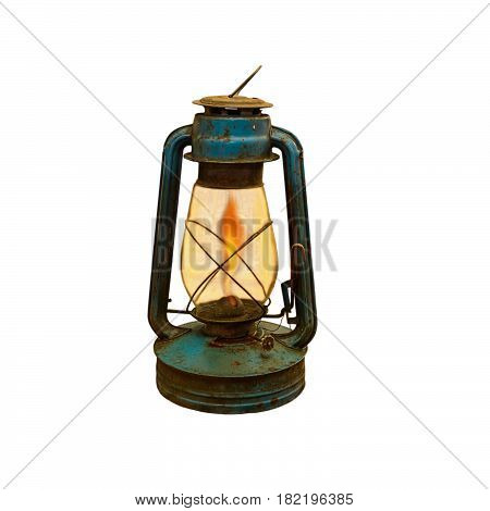 Vintage lamp isolated on white background. Kerosene vintage oil gasoline lamp.