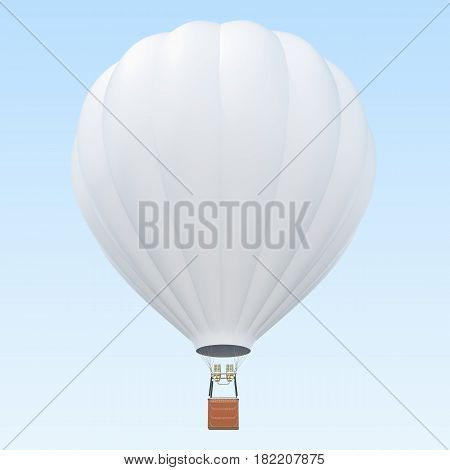 Hot air balloon with basket on skiy background with clouds, 3d rendering