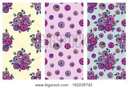 Vector Set Of Seamless Floral Pattern With Flowers, Leaves, Decorative Elements, Splash, Blots, Drop