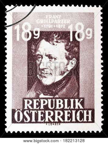 AUSTRIA - CIRCA 1947 : Cancelled postage stamp printed by Austria, that shows Franz Grillparzer.