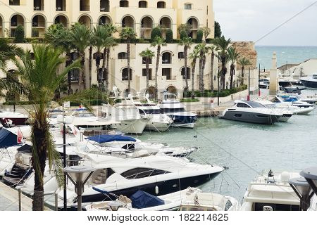 Yachts moored at Portomaso Marina in St. Julian Malta