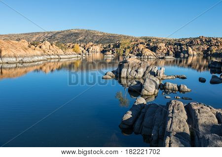 a scenic fall reflection at Watson Lake Prescott Arizona