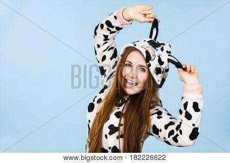 Woman Wearing Pajamas Cartoon Smiling