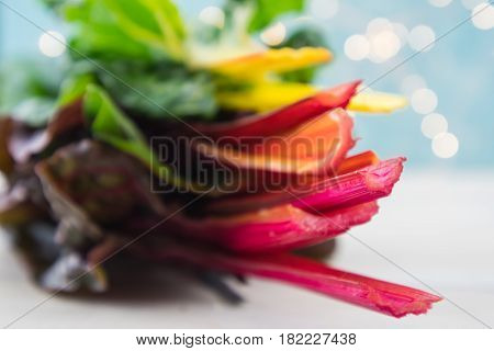 Narrow Depth Of Field Of Rainbow Chard Stems