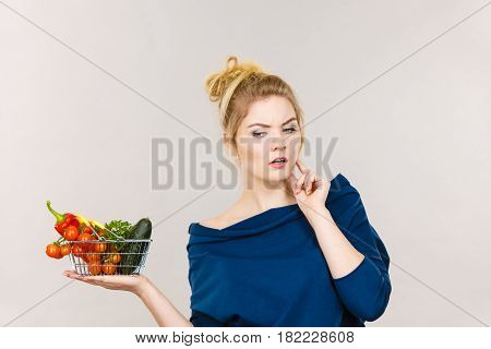 Woman With Vegetables, Thinking Face Expression