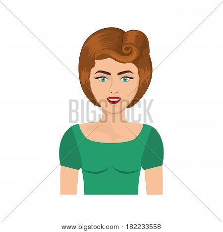colorful realistic half body woman with eighties hairstyle vector illustration