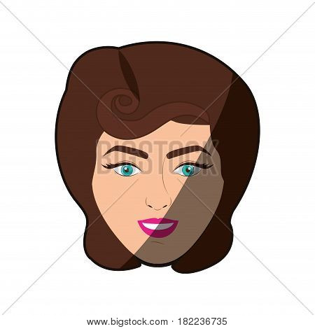 colorful shading realistic face woman with pin up swirl hairstyle vector illustration