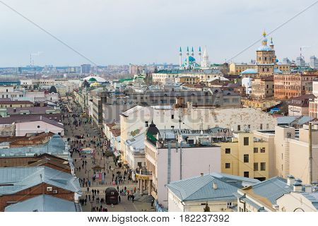 Kazan, Russia - March 28.2017. Top view of the historical center and Kremlin