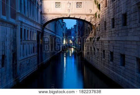 Ponte dei Sospiri in Venice at dusk, Italy