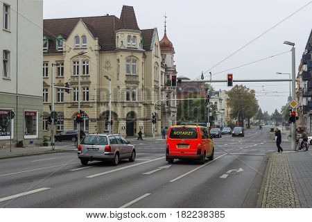 COTTBUS GERMANY - OCTOBER 18 2016: The city center. Cottbus is a university city and the second-largest city in federal state of Brandenburg.