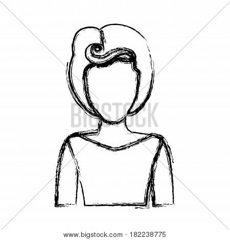 blurred silhouette drawing of faceless half body woman with eighties hairstyle vector illustration