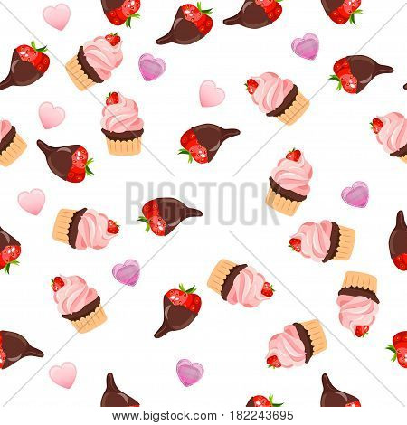 Very high quality original trendy vector semaless pattern with a strawberry chocolate pancake
