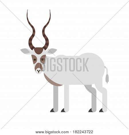 Vector flat style illustration of desert Addax antelope. Icon for web. Isolated on white background.