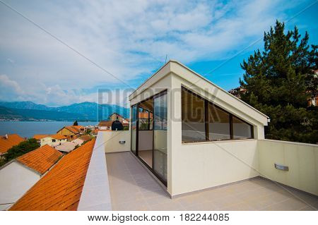 View from the villa on the sea and the mountains on the peninsula of Lustica in Montenegro.