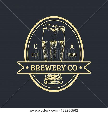 Kraft beer bottle logo. Lager retro sign. Hand sketched ale illustration. Vector vintage homebrewing label or badge