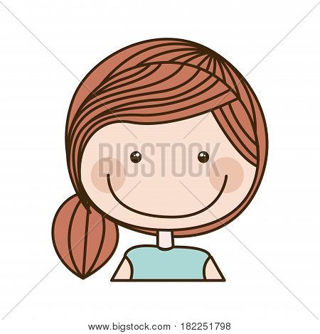 colorful caricature half body girl with ponytail hair vector illustration
