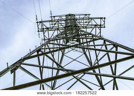 Support for power transmission lines by air. Against the sky