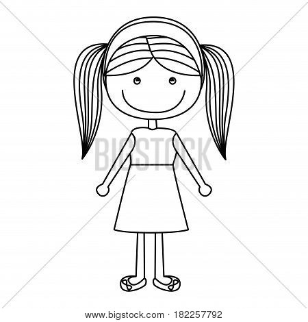 silhouette caricature girl with pigtails hairstyle and skirt with blouse vector illustration