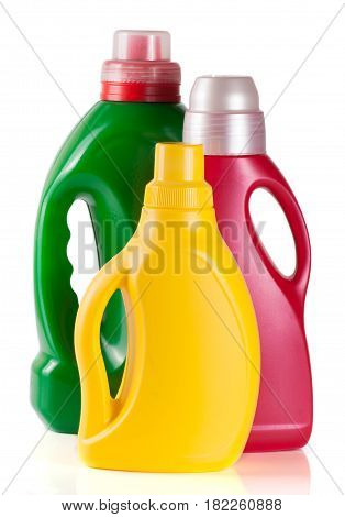 laundry detergent bottle with fabric softener isolated on white background.