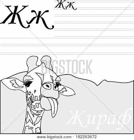 Russian alphabet. Coloring and writing. Giraffe in savana