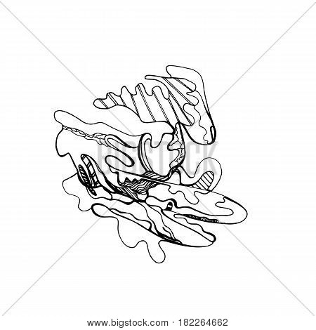 The creative abstraction stylized dog is skiing
