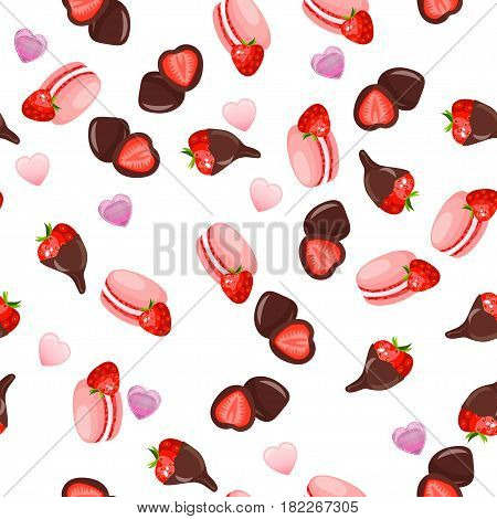 Very high quality original trendy vector seamless pattern with a strawberry in chocolate and milkshake