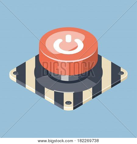 3D Emergency start stop red button. Isometric vector illustration