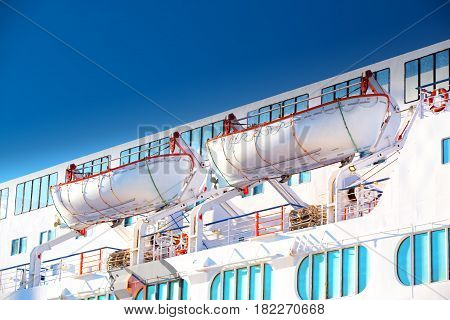 Lifeboats on a luxurious cruise ship ferry