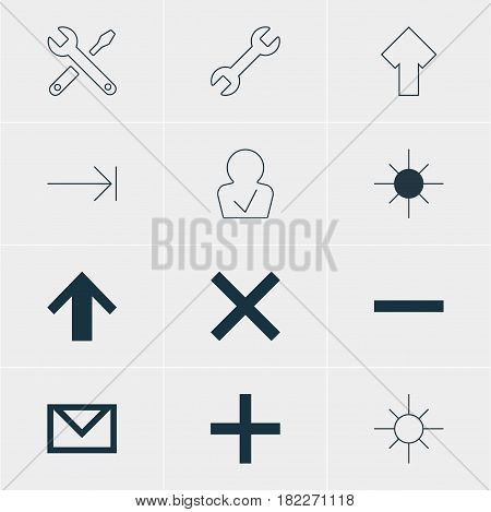Vector Illustration Of 12 User Icons. Editable Pack Of Sunshine, Plus, Tabulation Button And Other Elements.